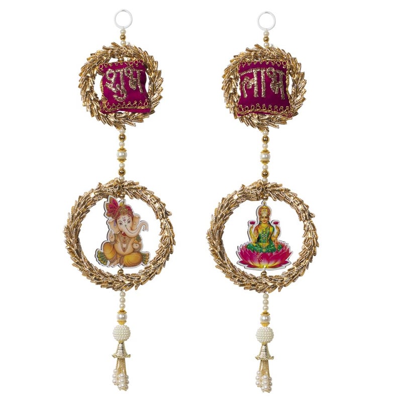 Kaameri Bazaar Lakshmi Ganesh Shubh Labh Bangle Set Door Hanging for Diwali Pooja or Temple Room Decoration - Image 1
