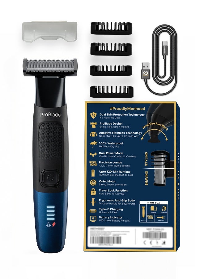 MENHOOD ProBlade 3-in-1 Beard Trimmer Shaver for Men 120 Min USB-C LED Adaptive Flex Neck Waterproof - Image 1