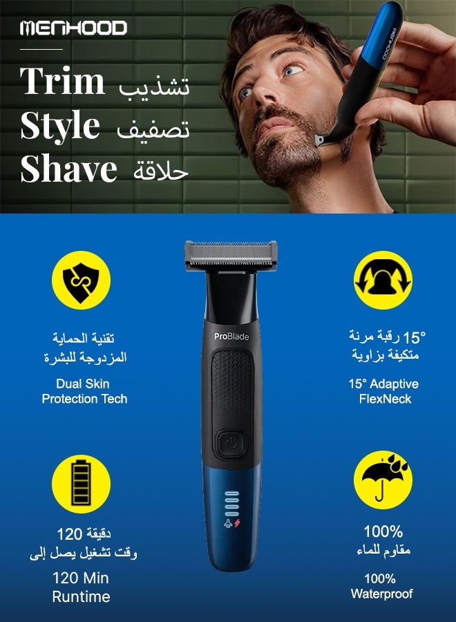 MENHOOD ProBlade 3-in-1 Beard Trimmer Shaver for Men 120 Min USB-C LED Adaptive Flex Neck Waterproof - Image 1