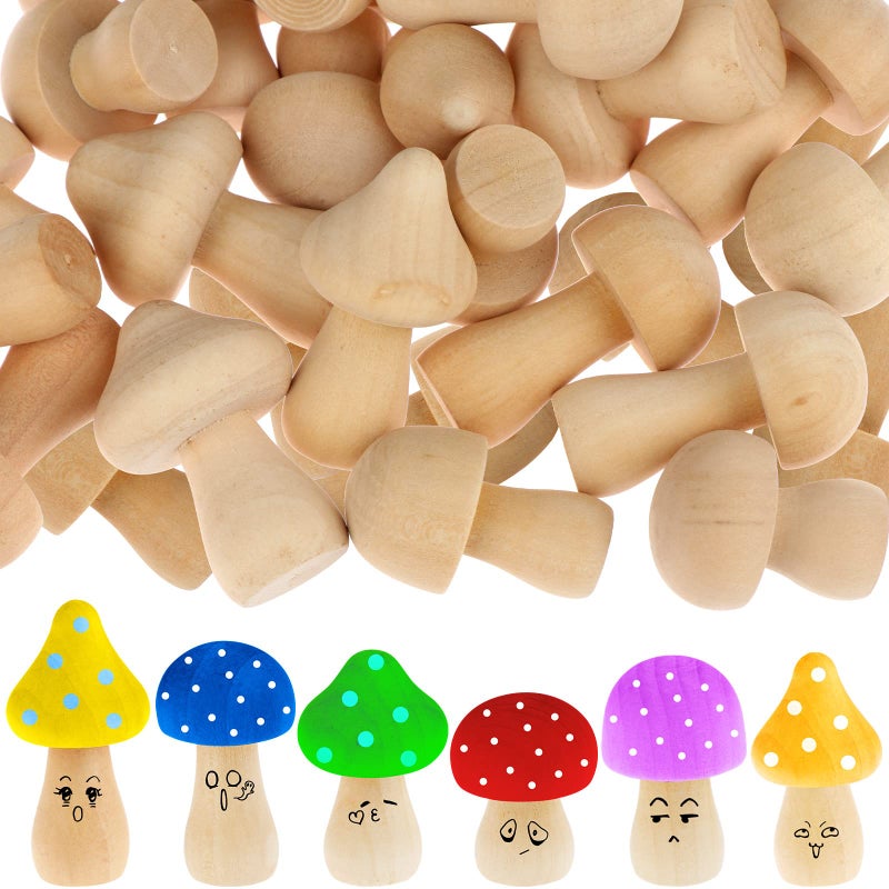 48Piece Wooden Mushroom Set 6 Different Sizes and Cute Shapes Unfinished Wooden Mushrooms Perfect for Art Project Crafting and Fairy Themed Spring Summer Decor Cute Smooth and Easy to Paint
