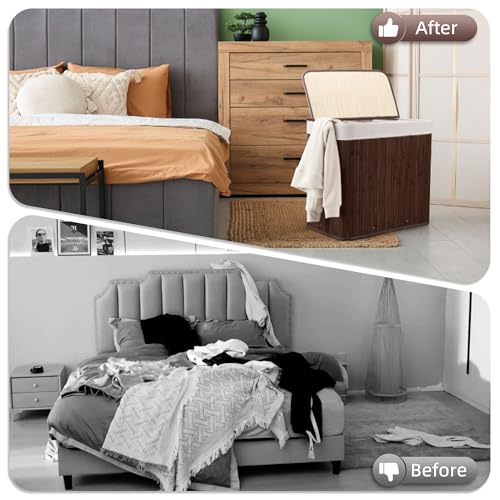 Aliphon 150L Laundry Hamper with lid, 3-Section Clothes Laundry Basket with Handles, Large Collapsible Bamboo Baskets for Bedroom, Bathroom, Dorm, Brown - Image 5