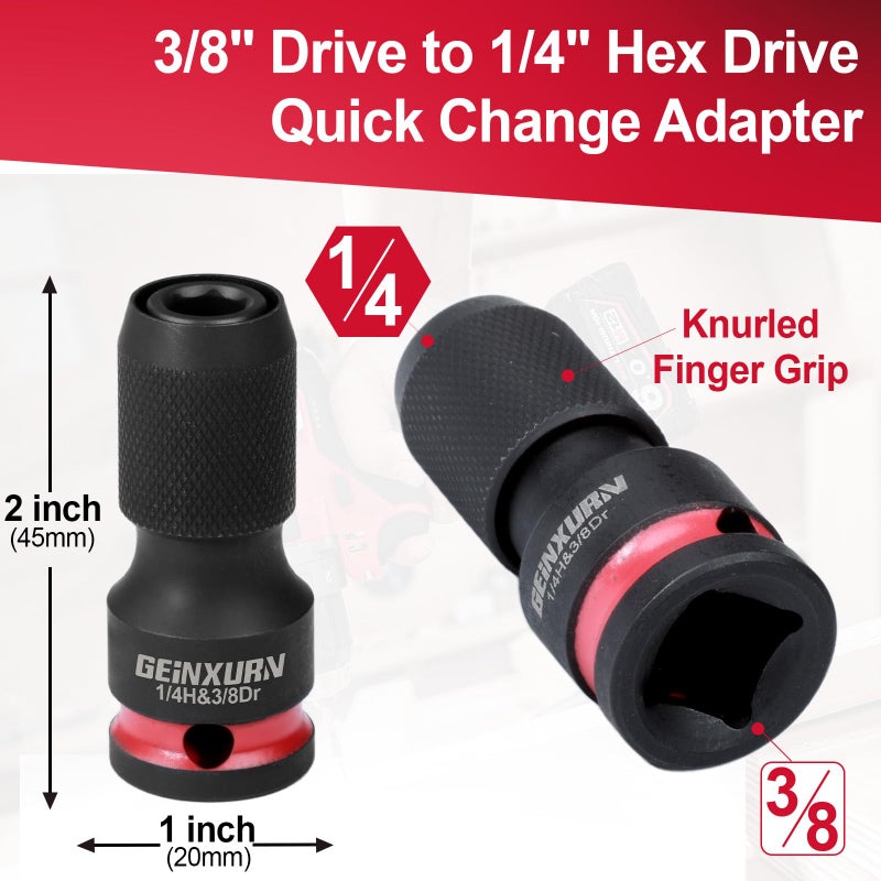 Geinxurn 2PCS Impact Screwdriver Bit Holders, 3/8-Inch Square Drive to 1/4-Inch Quick Release Hex Socket Adapter for Impact Wrench - Image 3
