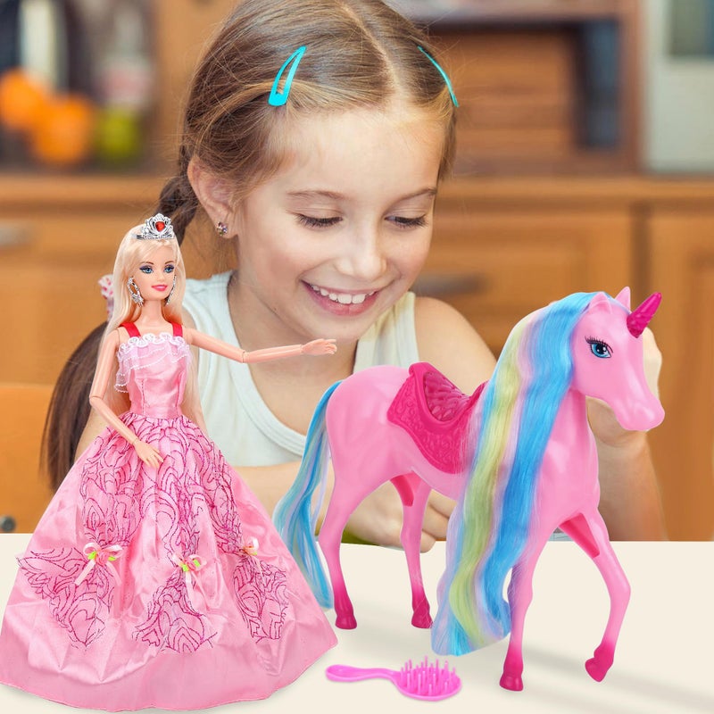 BETTINA Unicorn Princess Dolls Set, Magical Light Unicorn Toys for Girls, Horse Toys with Mane and Tail, Princess Toy, Unicorn Gifts for Girls Kids Aged 3 4 5 6 7 8 - Image 3