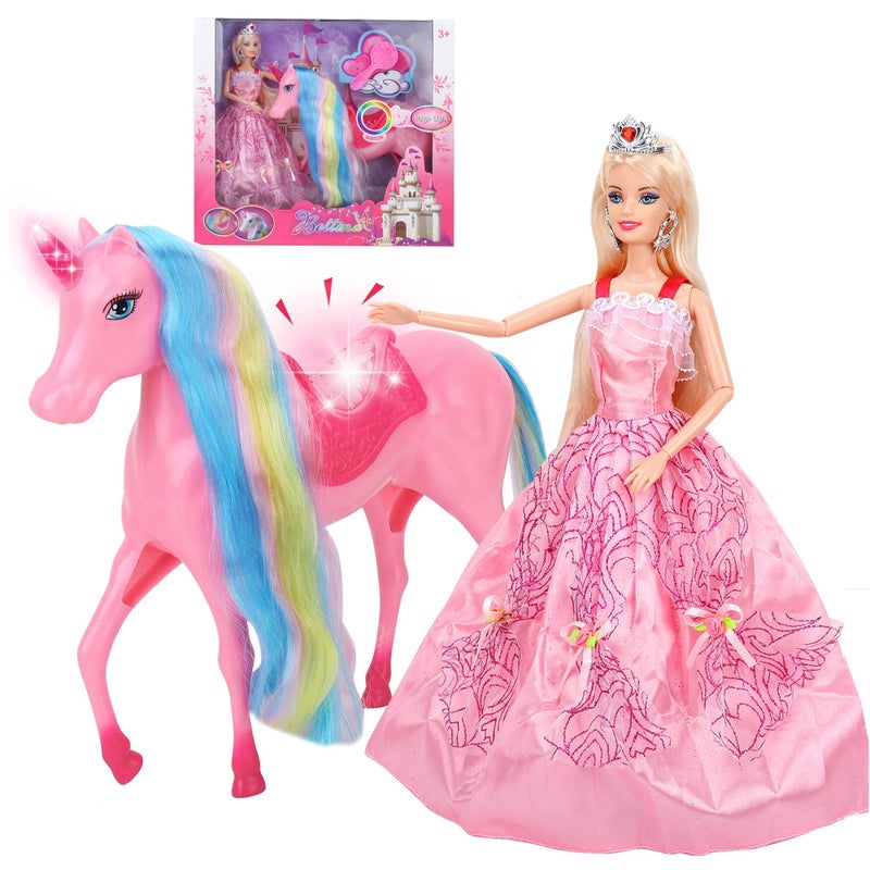 BETTINA Unicorn Princess Dolls Set, Magical Light Unicorn Toys for Girls, Horse Toys with Mane and Tail, Princess Toy, Unicorn Gifts for Girls Kids Aged 3 4 5 6 7 8 - Image 1