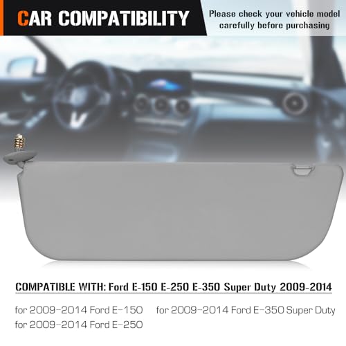 AEagle Sun Visor for 2009-2014 Ford E150 E250 E350 Super Duty, Left Driver Side Gray Sunvisor Replacement 9C2Z-1504105-FA - Image 2