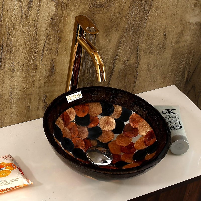 ACTINO DECOR & SHINE ACTINO DECOR SHINE Resin Round Designer Wash Basin Countertop Tabletop For Living Room Hotel Lobby Bathroom Basins Living RoomVesselSinkWash Basin Brown Multicolor_12 x 12 - Image 2
