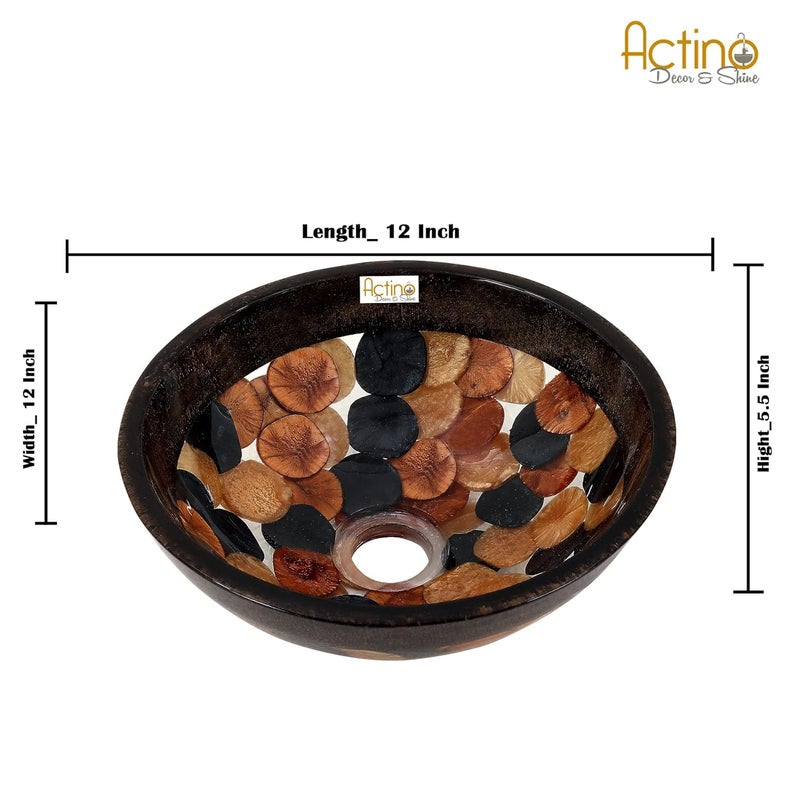 ACTINO DECOR & SHINE ACTINO DECOR SHINE Resin Round Designer Wash Basin Countertop Tabletop For Living Room Hotel Lobby Bathroom Basins Living RoomVesselSinkWash Basin Brown Multicolor_12 x 12 - Image 5