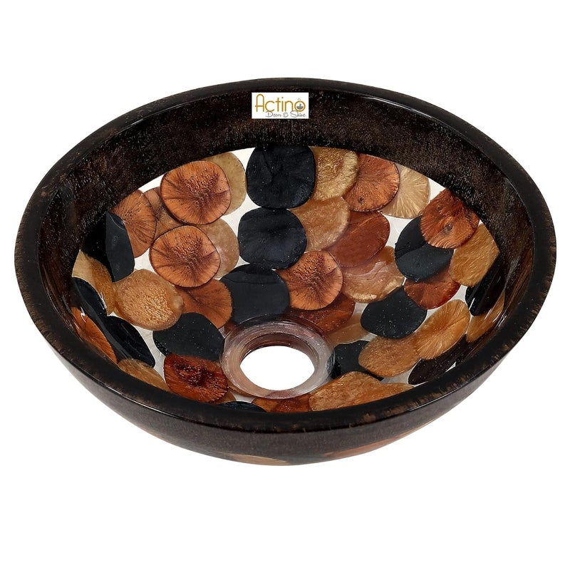 ACTINO DECOR & SHINE ACTINO DECOR SHINE Resin Round Designer Wash Basin Countertop Tabletop For Living Room Hotel Lobby Bathroom Basins Living RoomVesselSinkWash Basin Brown Multicolor_12 x 12 - Image 4
