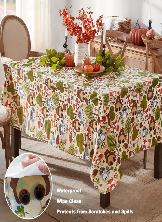 Newbridge Christmas Woodsy Animal Friends Vinyl Flannel Backed Tablecloth, Whimsical Forest Creatures Winter Christmas Print, Easy Care Wipe Clean, 52 x 70 Inch Rectangle - Image 3