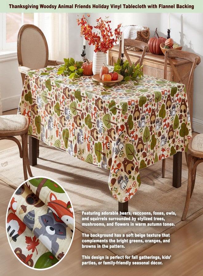 Newbridge Christmas Woodsy Animal Friends Vinyl Flannel Backed Tablecloth, Whimsical Forest Creatures Winter Christmas Print, Easy Care Wipe Clean, 52 x 70 Inch Rectangle - Image 2