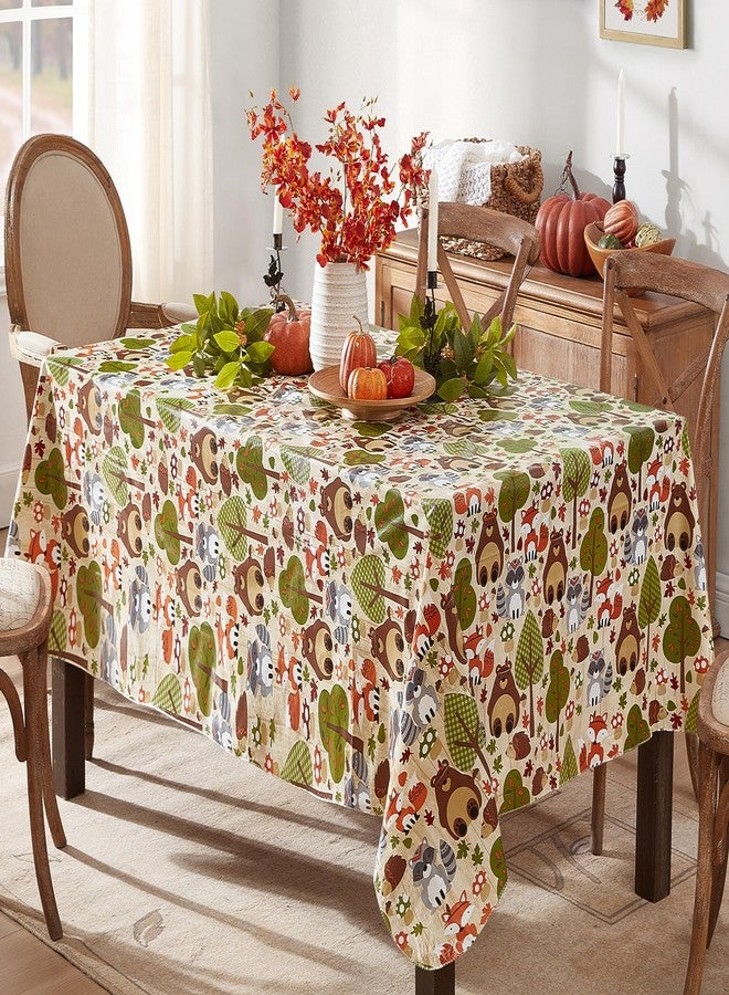 Newbridge Christmas Woodsy Animal Friends Vinyl Flannel Backed Tablecloth, Whimsical Forest Creatures Winter Christmas Print, Easy Care Wipe Clean, 52 x 70 Inch Rectangle - Image 1