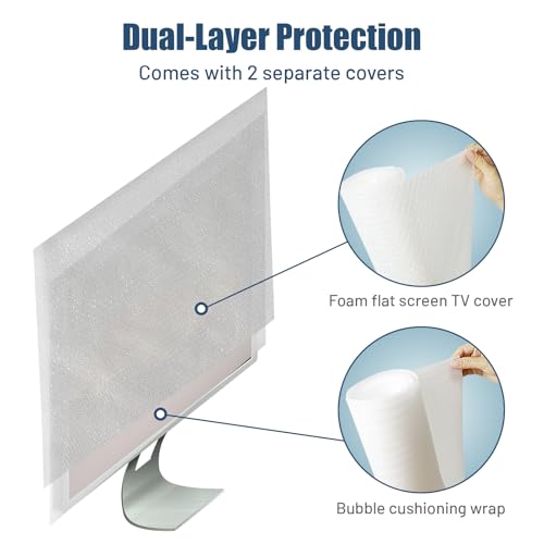 2win2buy TV Wrap Cover for Moving & Shipping, 2 Pcs Foam Flat Screen TV Cover and Bubble Cushioning Wrap Reusable Flat Screen TV Protection Fits Up to 65''W x 37''H During House Moving,Home Renovation, Storing - Image 2