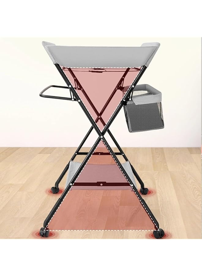 erorex Baby Changing Table Folding Diaper Changing Pad With Wheels Safety Belt Bath Changing Clothes Table  - Image 5