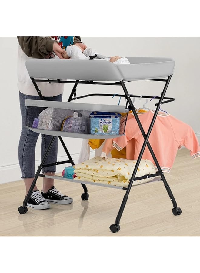 erorex Baby Changing Table Folding Diaper Changing Pad With Wheels Safety Belt Bath Changing Clothes Table  - Image 3