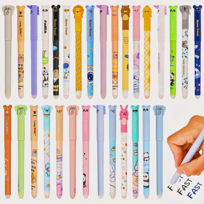 LiYiQ 30 PCS Erasable Pens Fun Cute Pens for kids Kawaii Pen Stress Relief Rotating Pen for School, Office, Home Supplies,14 Black and 16 Blue - Image 1