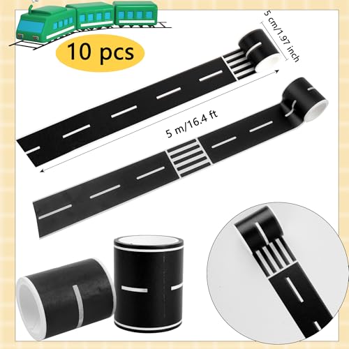 Haconba 10 Rolls 164 Feet Road Tape Black Road Tapes for Kids Toy Car Track Racing Party Decoration Style Set 2 - Image 5