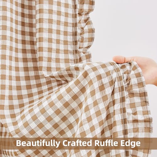 ZJDECOR Brown White Buffalo Plaid Curtains 84 Inches Long,Cottage Ruffle Not-See-Through Sheer Crinkle Drapes,Farmhouse Window Treatment for Nursery Bedroom Living Room,Rod Pocket,40"Wx84"L(Pack of 2） - Image 4