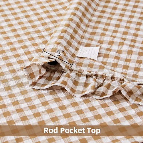 ZJDECOR Brown White Buffalo Plaid Curtains 84 Inches Long,Cottage Ruffle Not-See-Through Sheer Crinkle Drapes,Farmhouse Window Treatment for Nursery Bedroom Living Room,Rod Pocket,40"Wx84"L(Pack of 2） - Image 5