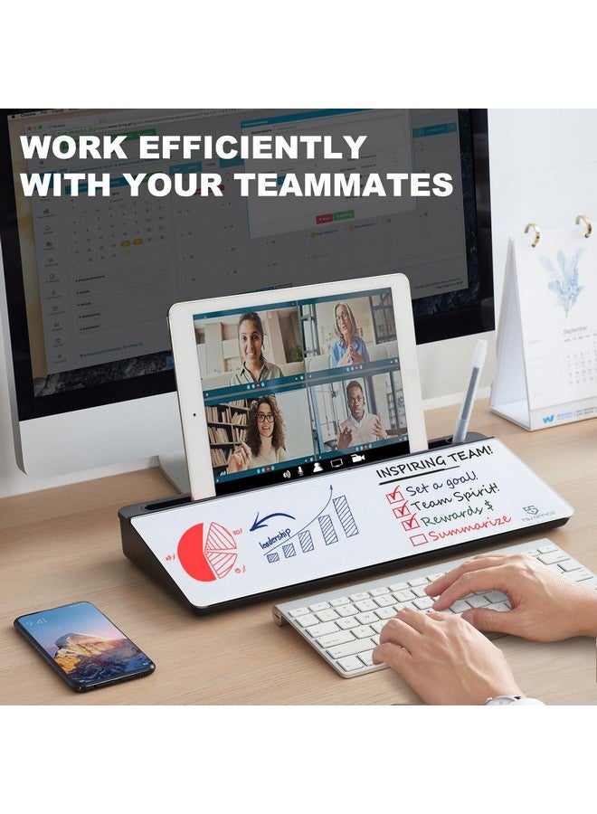 TSJ OFFICE Small Glass Desktop Whiteboard Dry-Erase-Board - Computer Keyboard Stand White Board Surface Pad With Drawer, Desk Organizers With Accessories For Office, Home, School Supplies - Image 2