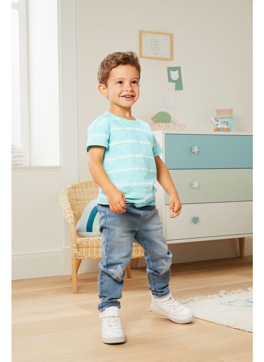 Tchibo Kids Boy 3 Pieces Round Neck Stripe T-shirt, Mint and Blue and Yellow  - Image 1