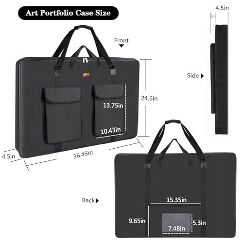 TreochtFUN Art Portfolio Case 24 x 36, Artist portfolio bag 2K water resistant Canvas Carrying Case with Tote, Portfolio Folder for Artwork Storage for Poster Board Drawing supplies.Soft (Black) - Image 2