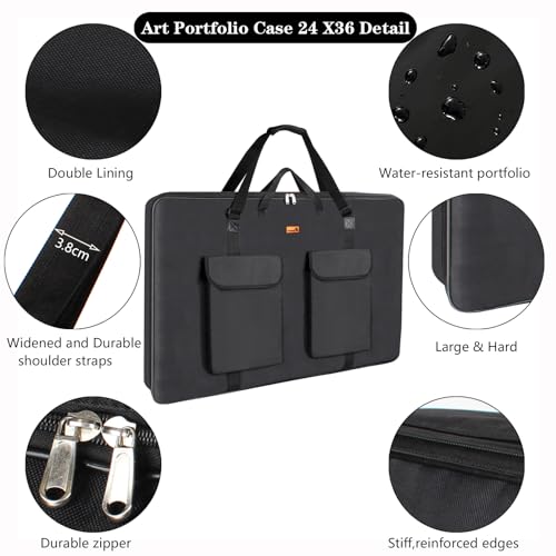 TreochtFUN Art Portfolio Case 24 x 36, Artist portfolio bag 2K water resistant Canvas Carrying Case with Tote, Portfolio Folder for Artwork Storage for Poster Board Drawing supplies.Soft (Black) - Image 4