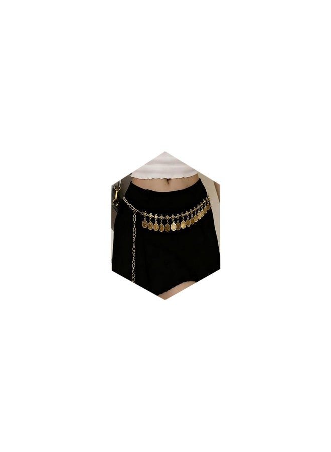 Longita حزام سلسلة ذهبية طويل للنساء، حزام خصر ذهبي أنيق بمقاسات كبيرة، أحزمة خصر معدنية مزينة بقطع معدنية، أحزمة بطن عصرية متعددة الطبقات للنساء، إكسسوارات فساتين كلاسيكية أنيقة - Image 1