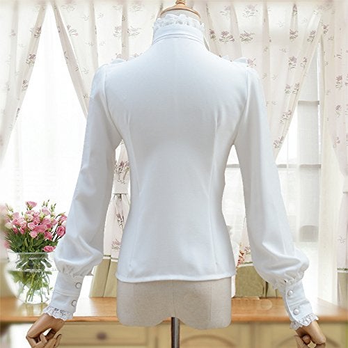 Smiling Angel Chiffon Ruffle Lace Bow Tie Vintage Gothic Lolita Casual Shirt Blouse White - Image 2