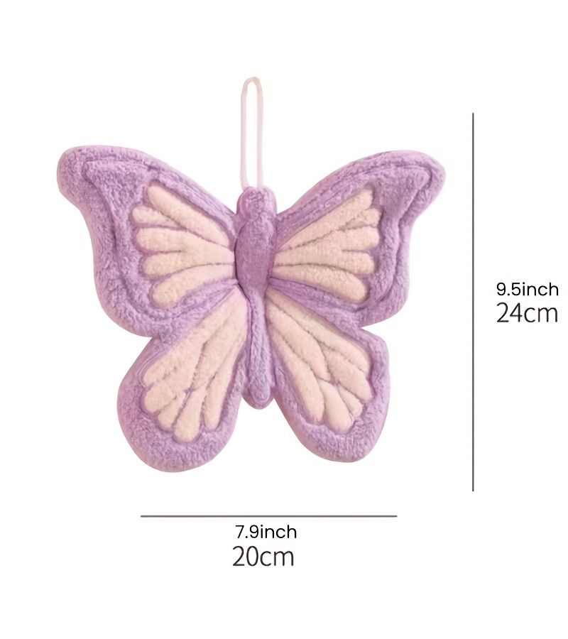 Pink Butterfly Shape Hanging Thick Coral Fleece Towel Quick Drying Skin Friendly Fine Texture For Kitchen And Bathroom Use - Image 3