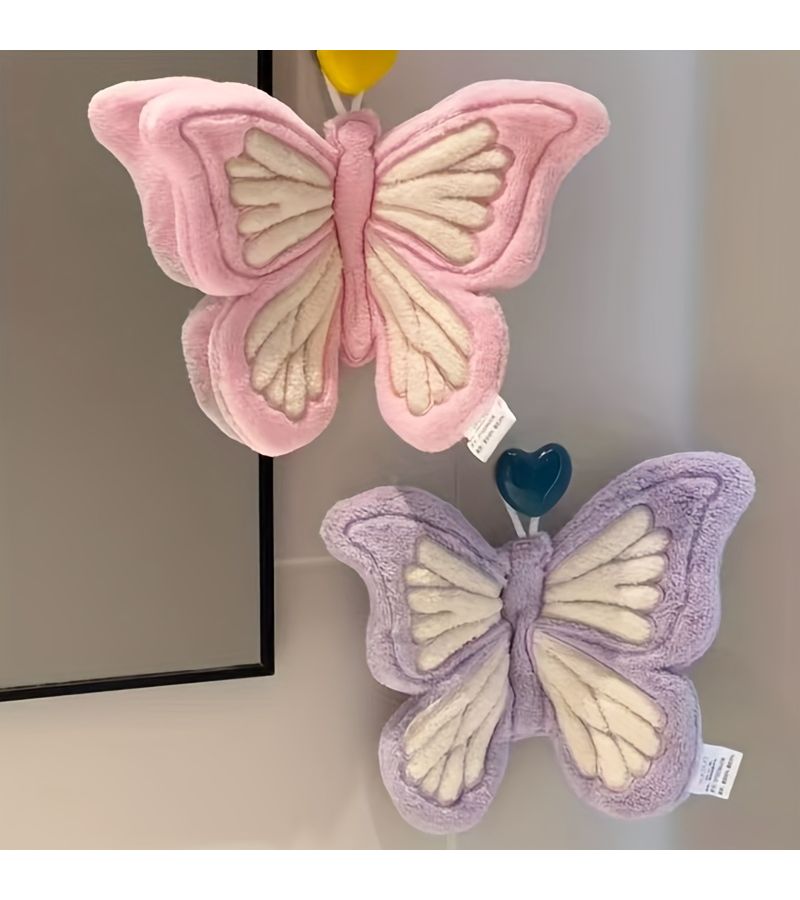 Pink Butterfly Shape Hanging Thick Coral Fleece Towel Quick Drying Skin Friendly Fine Texture For Kitchen And Bathroom Use - Image 1