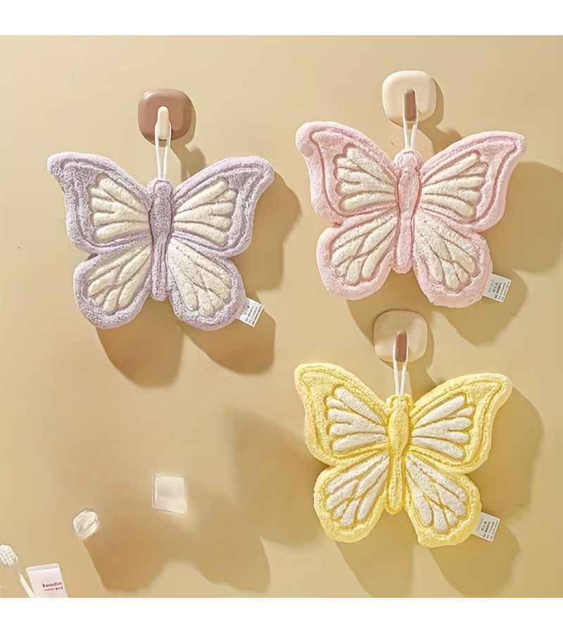 Pink Butterfly Shape Hanging Thick Coral Fleece Towel Quick Drying Skin Friendly Fine Texture For Kitchen And Bathroom Use - Image 4