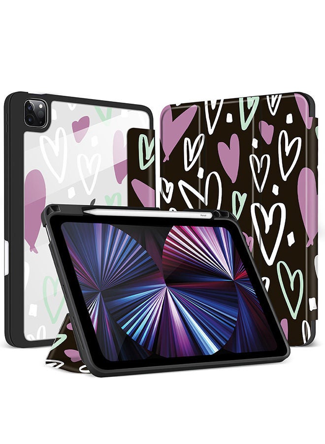 O Ozone Case for iPad Pro 12.9 2021/2020/2018 Auto Sleep/Wake with Pencil Holder Anti Scratch Soft TPU Floral Protective Shockproof Cover TabletCase Cover - Black Hearts  - Image 1