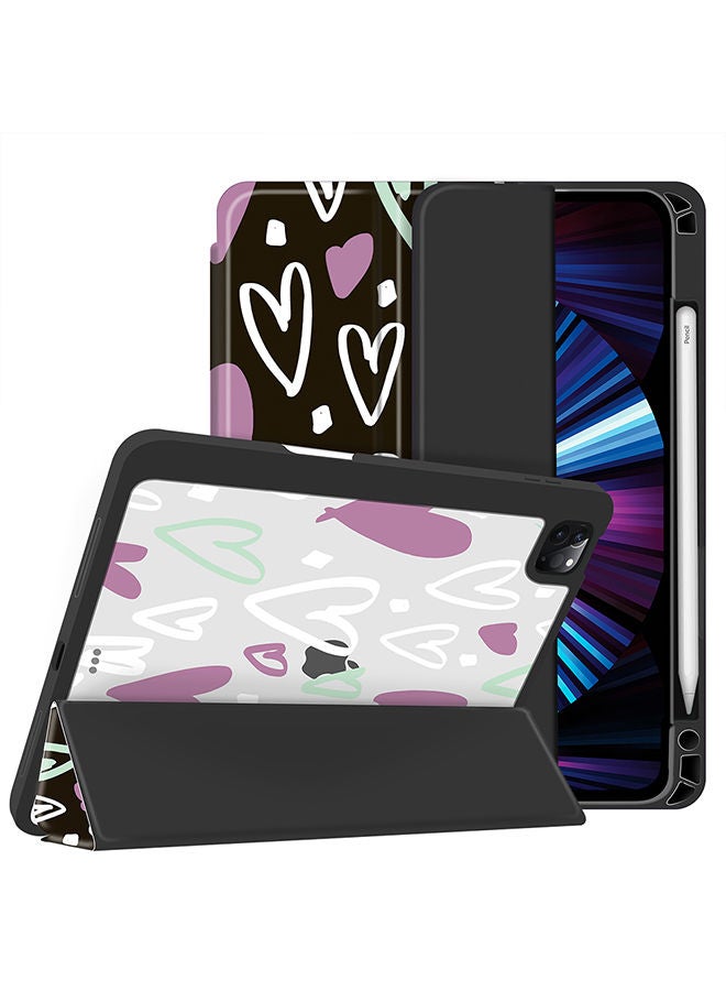 O Ozone Case for iPad Pro 12.9 2021/2020/2018 Auto Sleep/Wake with Pencil Holder Anti Scratch Soft TPU Floral Protective Shockproof Cover TabletCase Cover - Black Hearts  - Image 5