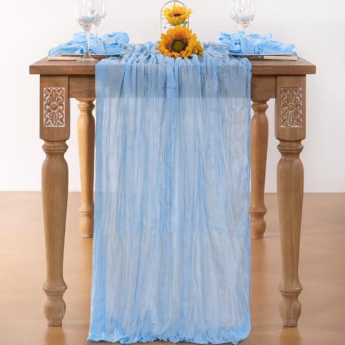 DeZerlor Baby Blue Cheesecloth Table Runner 6 Pack Fall Table Runners Boho Gauze 120 Inches Light Blue Cheese Cloth Fall Table Decorations for Thanksgiving Wedding Bridal Baby Boy Shower Party - Image 4