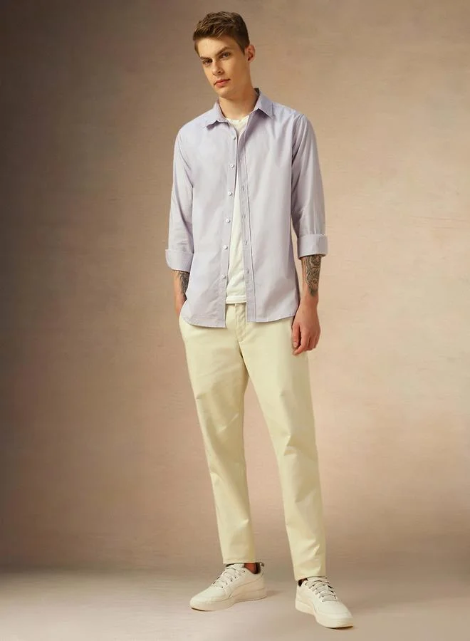 دينيس لينغو Men's Lilac 100% Cotton Solid Pattern Button Down Regular FiT-Shirt