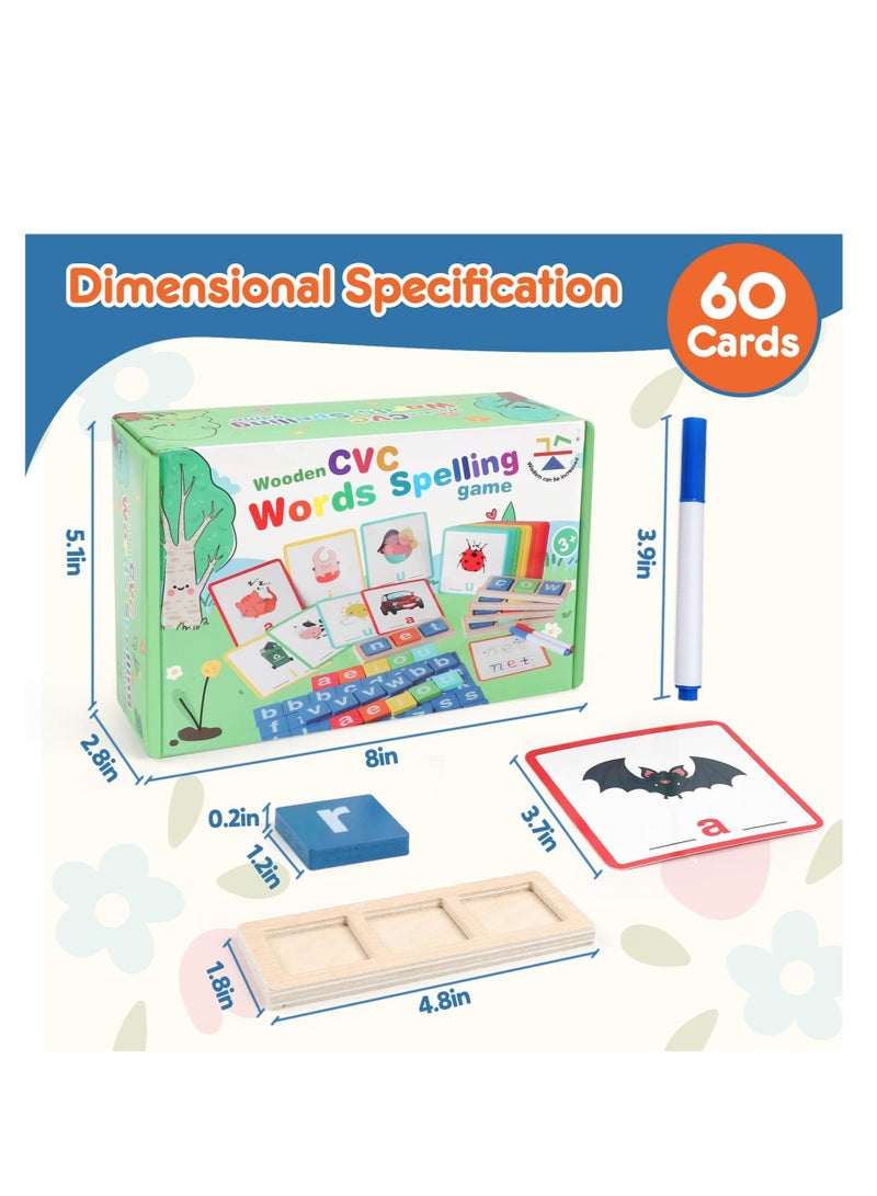 Excefore Building Block Toy, Wooden Reading Letters CVC Word Spelling Games, Montessori Educational Toy, Homeschool Classroom Phonic Games, Suitable for 3 4 5 Years Old Kids  - Image 2