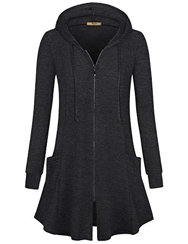 Miusey Zip Up Hoodie, Womens Long Hoodied Jacket Open Front Cardigan Fall Clothes Lightweight Knit Long Sleeve Shirts Pullover Sweatshirts Dark Gray L - Image 2