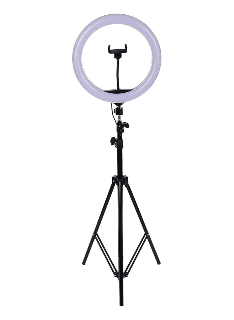 M-33 Ring Light with 360° Rotation, 33cm Diameter, Mobile Holder & 2.1M Tripod Stand, for Live Streaming and Professional Photography - White & Black - Image 1