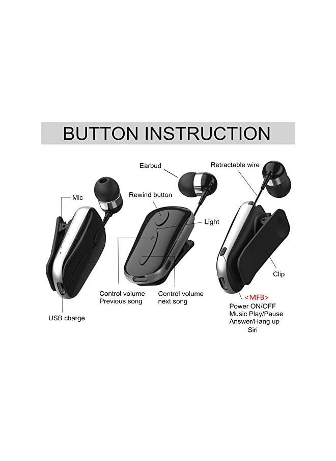 Bluetooth Headset Wireless Earpiece With Microphone For Cell Phones/Iphone/Samsung/Lg, Handsfree Calling Noise Cancelling, Nilewei Bluetooth V4.1 Single Earbud For Office Trucker Driver(Retractable)