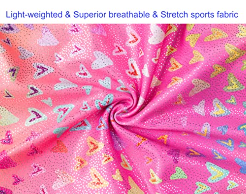 Domusgo Leotard for Girls Gymnastics Size 7-8 Years Old One Piece Shiny Pink Long Sleeve Neon Heart Outfits - Image 4