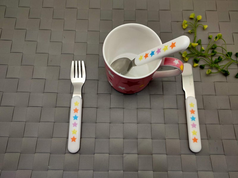 EXZACT Kids Flatware 6pcs Stainless Steel 18/10 Toddler Utensils Flatware- 3 x Forks, 3 x Spoons- BPA Free, Dishwasher Safe - 12 M+ - Stars & Dots - Image 5
