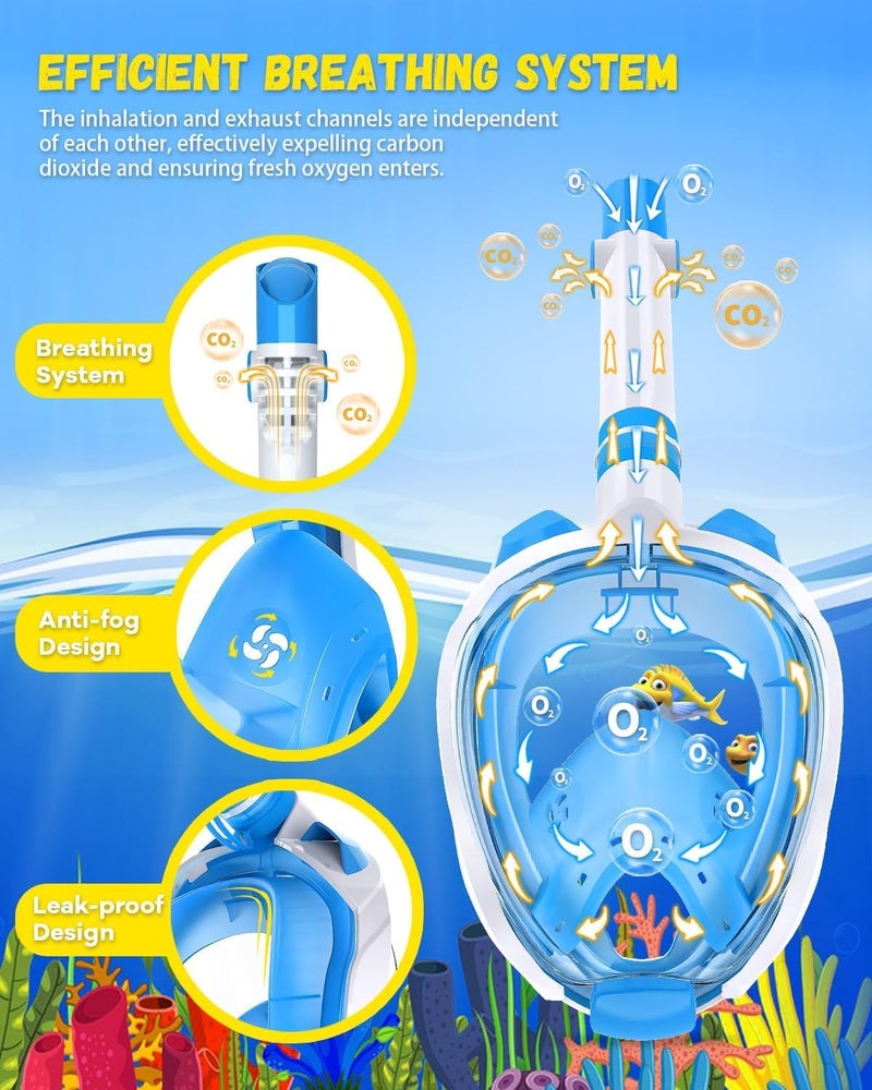 Delavala Full Face Snorkeling Mask Diving Gear - Latest Dry Top System,180 Degree Panoramic View Snorkeling Mask with Camera Mount,Safe Breathing,Anti-Leak Anti-Fog-Swim Fins (Blue - Large/X-Large) - Image 5