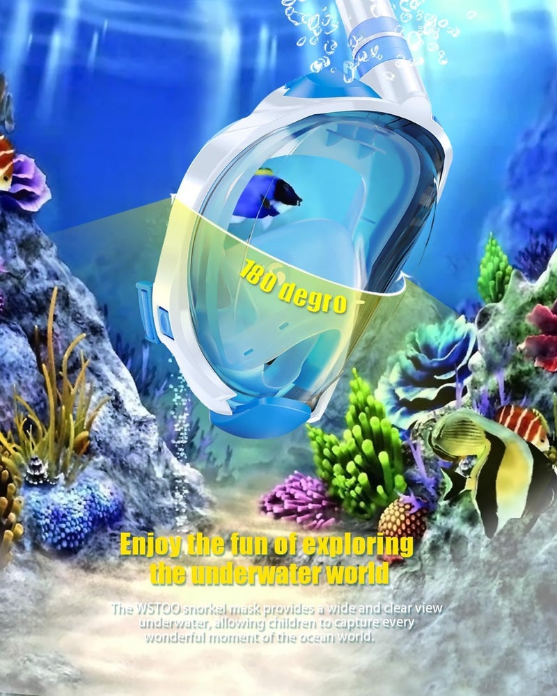 Delavala Full Face Snorkeling Mask Diving Gear - Latest Dry Top System,180 Degree Panoramic View Snorkeling Mask with Camera Mount,Safe Breathing,Anti-Leak Anti-Fog-Swim Fins (Blue - Large/X-Large) - Image 4
