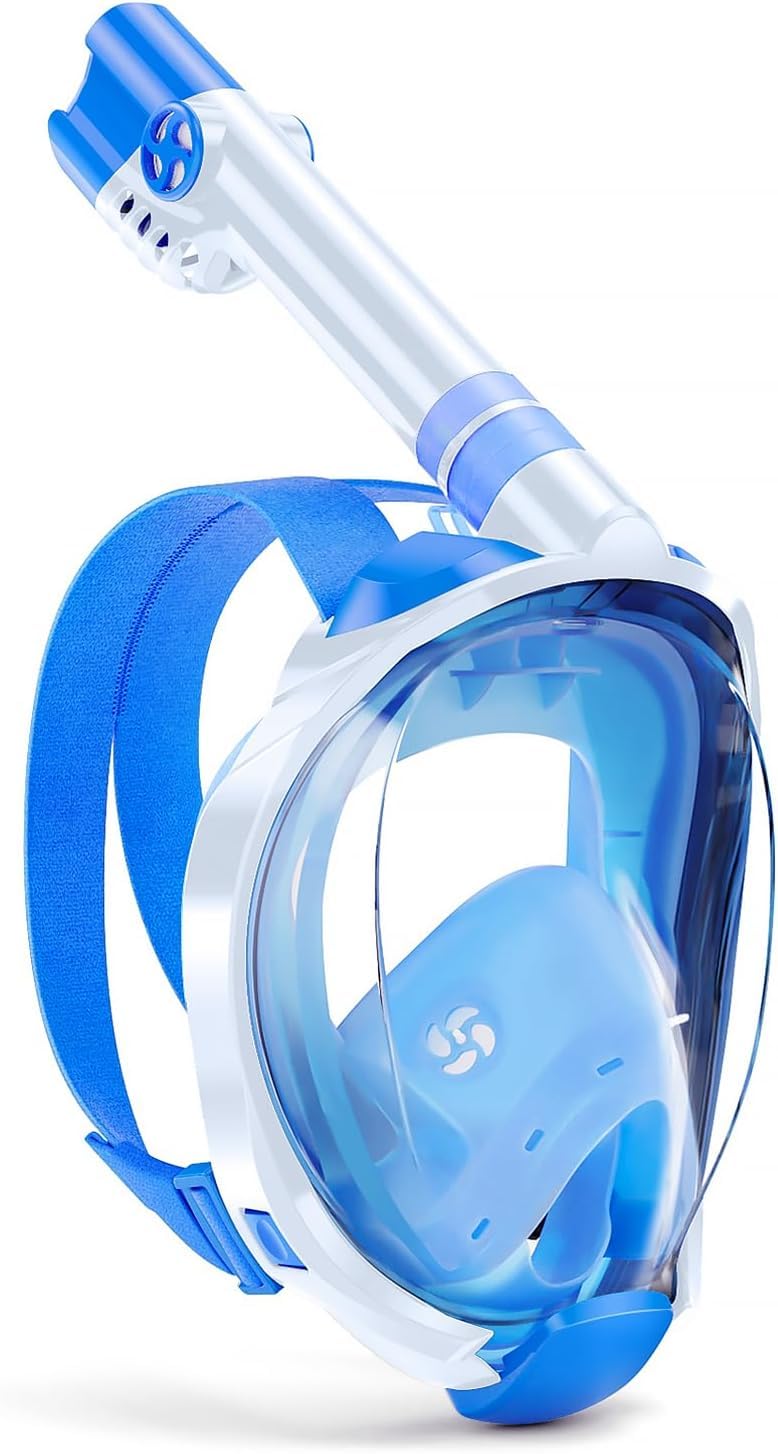 Delavala Full Face Snorkeling Mask Diving Gear - Latest Dry Top System,180 Degree Panoramic View Snorkeling Mask with Camera Mount,Safe Breathing,Anti-Leak Anti-Fog-Swim Fins (Blue - Large/X-Large) - Image 1