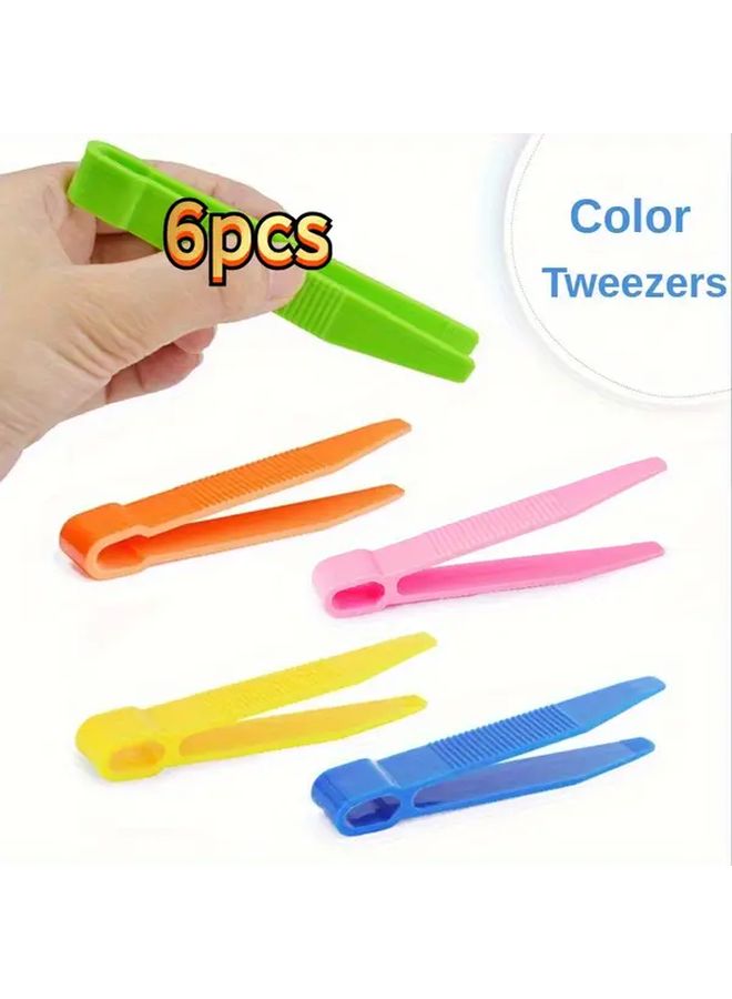 6 قطع من ملاقط البلاستيك المتينة بألوان متنوعة لاستخدامها في الخرز والعناية بالنباتات - Image 1