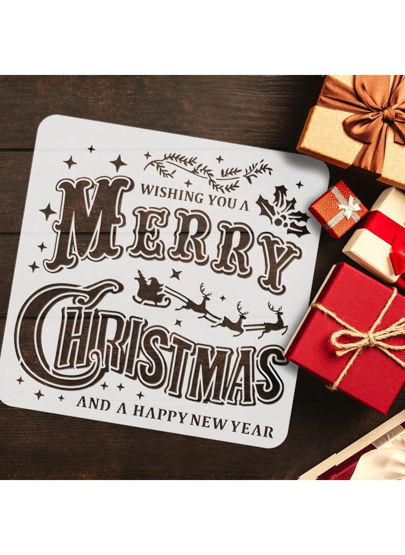 FINGERINSPIRE FINGERINSPIRE Merry Christmas Stencil 11.8x11.8 inch Christmas Decoration Painting Template Plastic Wishing You A Merry Christmas and A Happy New Year Words Stencil for Wood Walls DIY Christmas Decor  - Image 3