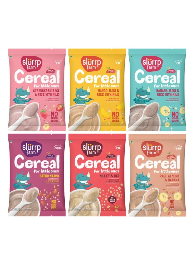 Slurrp Farm No Added Sugar, No Salt Multigrain Cereals Trial Pack Combo | Goodness of Millets - Ragi, Jowar, Oats | Healthy Food for Kids | Real Fruits, 300g (50g*6) - Image 1