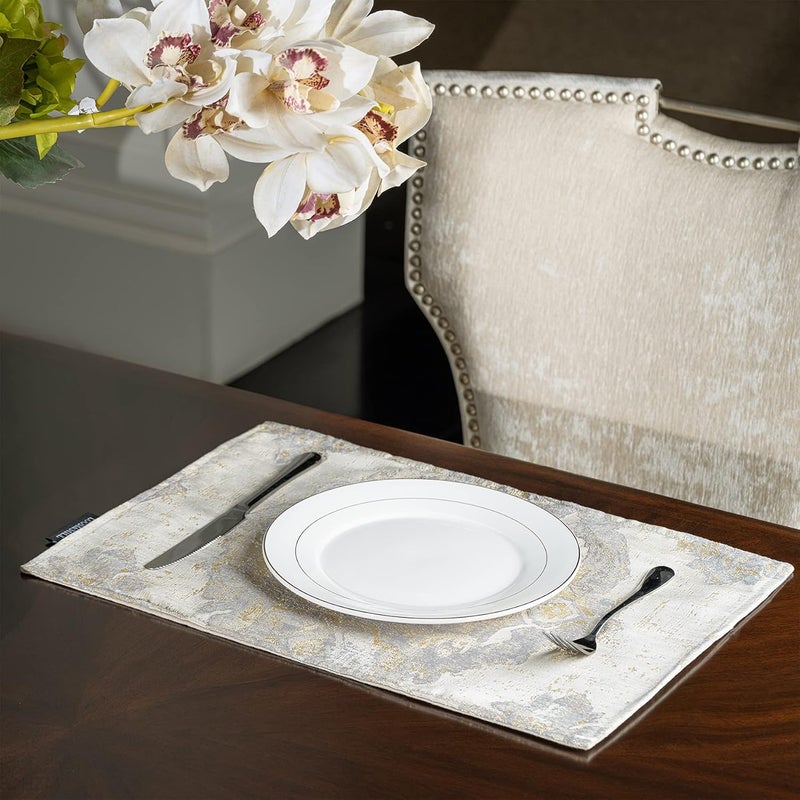 Loom and Mill Luxury Placemats Set of 4 Classic Damask Jacquard Table Place Mats for Dining Table Kitchen Room Holiday Banquet Decorations DoubleLayer Dining Table MatsBeige 4pcs 12x18in - Image 2