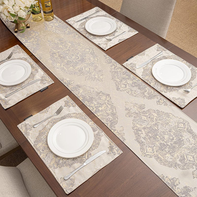 Loom and Mill Luxury Placemats Set of 4 Classic Damask Jacquard Table Place Mats for Dining Table Kitchen Room Holiday Banquet Decorations DoubleLayer Dining Table MatsBeige 4pcs 12x18in - Image 3