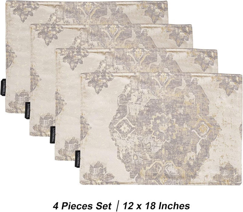 Loom and Mill Luxury Placemats Set of 4 Classic Damask Jacquard Table Place Mats for Dining Table Kitchen Room Holiday Banquet Decorations DoubleLayer Dining Table MatsBeige 4pcs 12x18in - Image 4